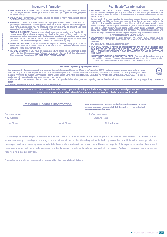 USA Maine Ocean Communities Federal Credit Union bank mortgage statement in Word and PDF formats, 3 pages 3